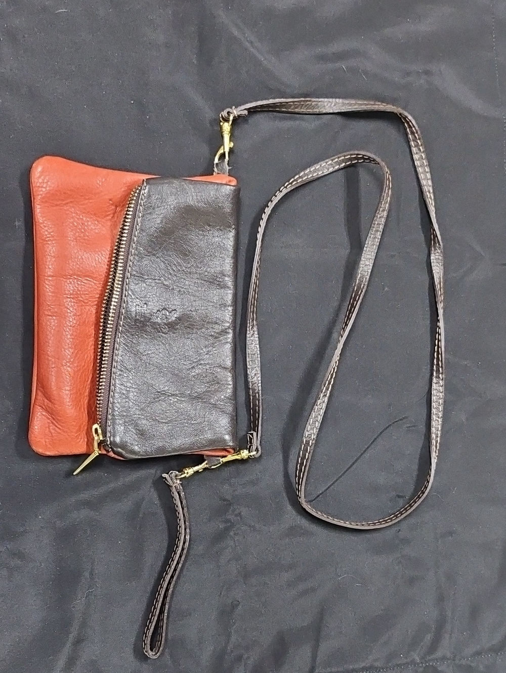 Vera Pelle Two-Tone Leather Crossbody in Brown and Rust